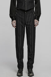 Black High Waisted Striped Print Men's Gothic Suit Pants